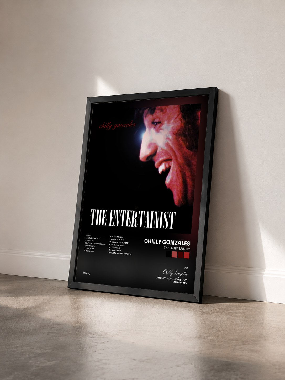 #noir Tableau de l'album The Entertainist de Chilly Gonzales vu de trois quarts, cadre noir
