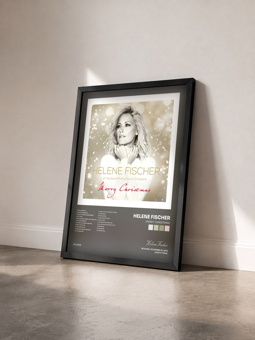#noir Tableau de l'album Merry Christmas de Helene Fischer vu de trois quarts, cadre noir