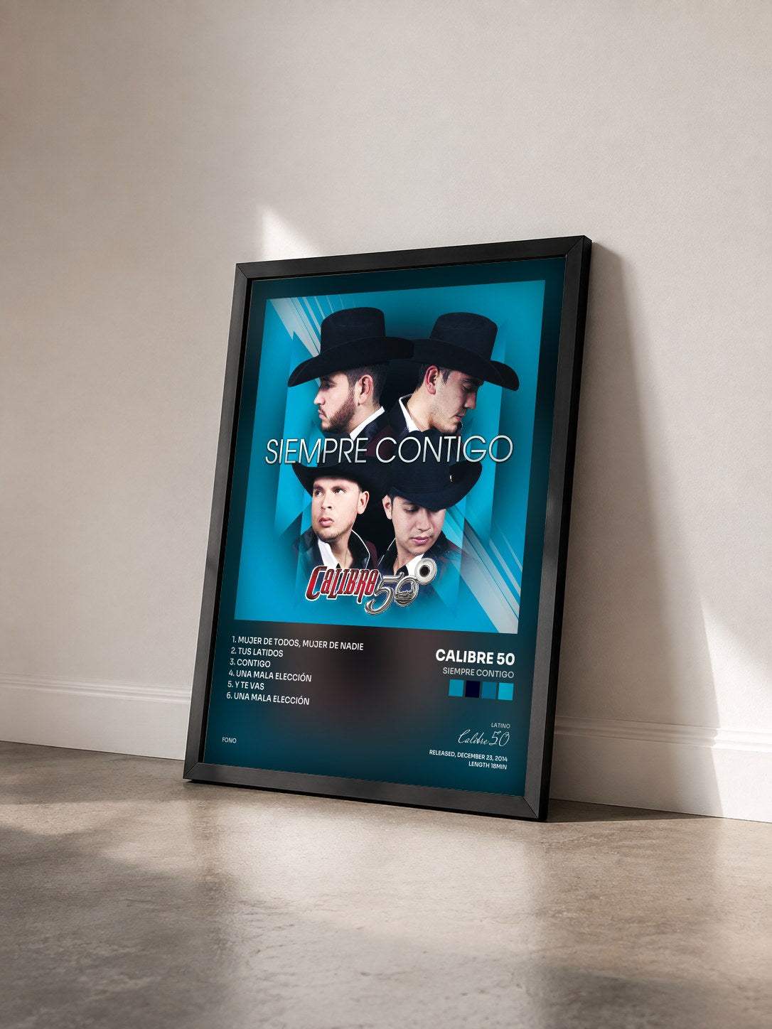 #noir Tableau de l'album Siempre Contigo de Calibre 50 vu de trois quarts, cadre noir