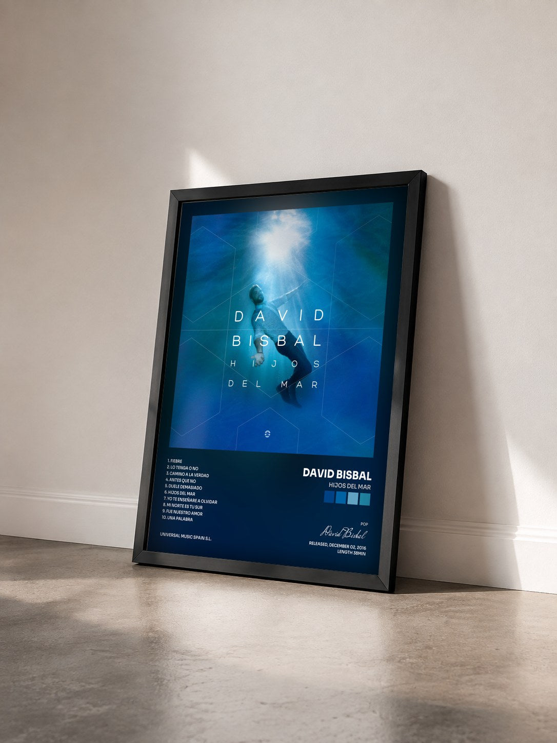 #noir Tableau de l'album Hijos Del Mar de David Bisbal vu de trois quarts, cadre noir