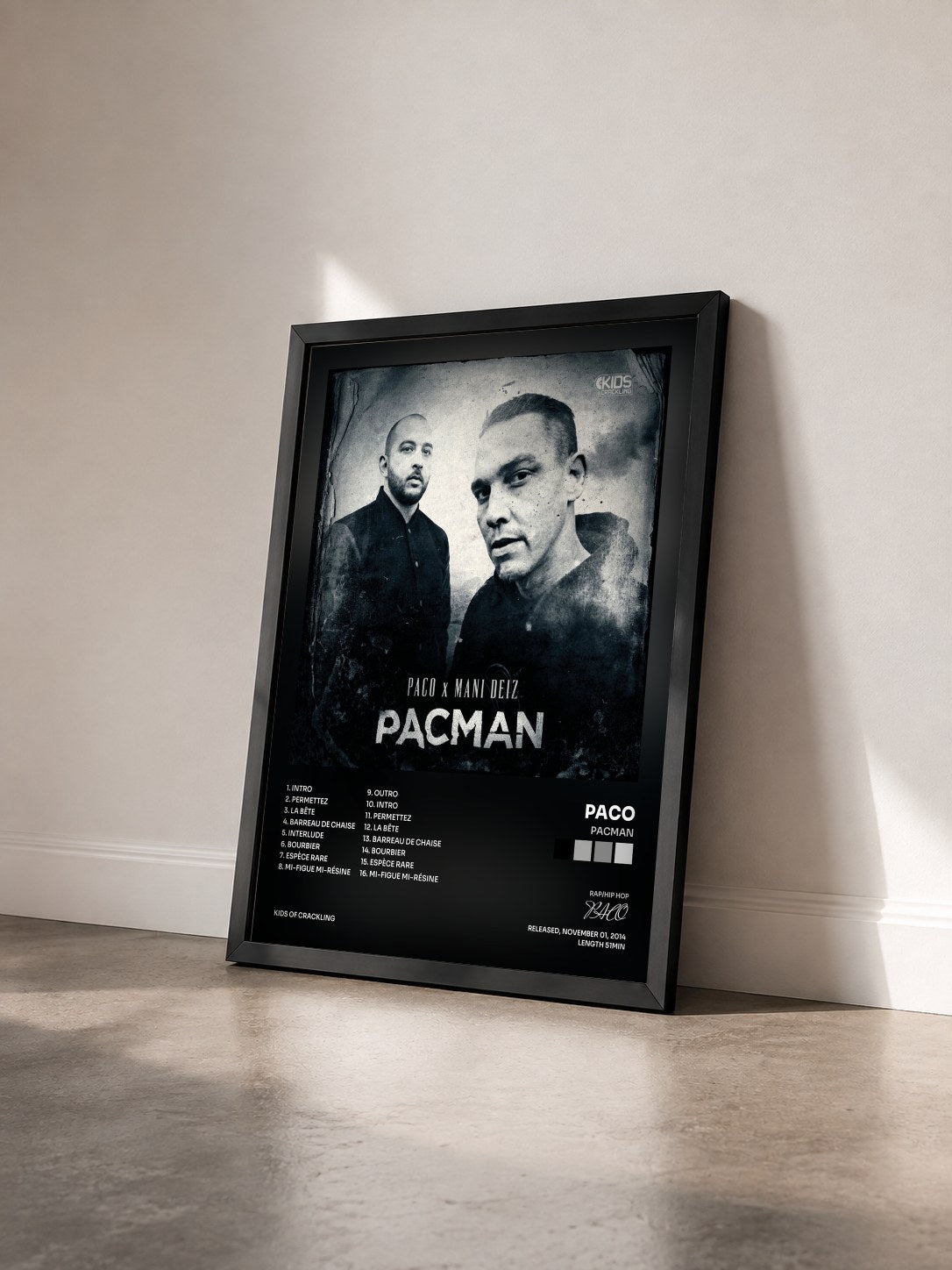 #noir Tableau de l'album Pacman de PACO vu de trois quarts, cadre noir