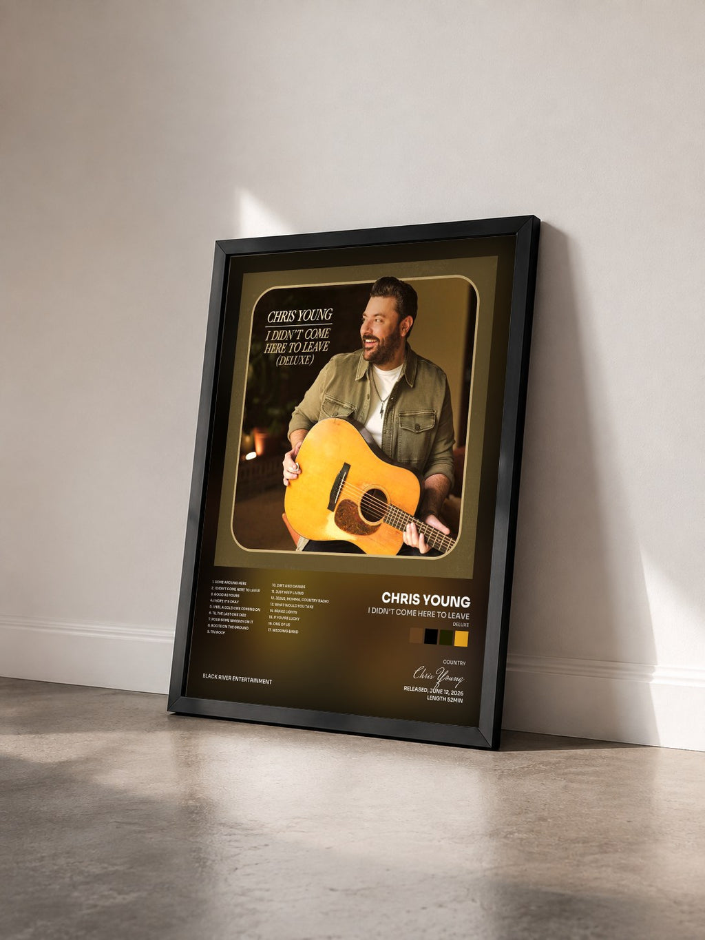 #noir Tableau de l'album I Didn't Come Here To Leave (Deluxe) de Chris Young vu de trois quarts, cadre noir