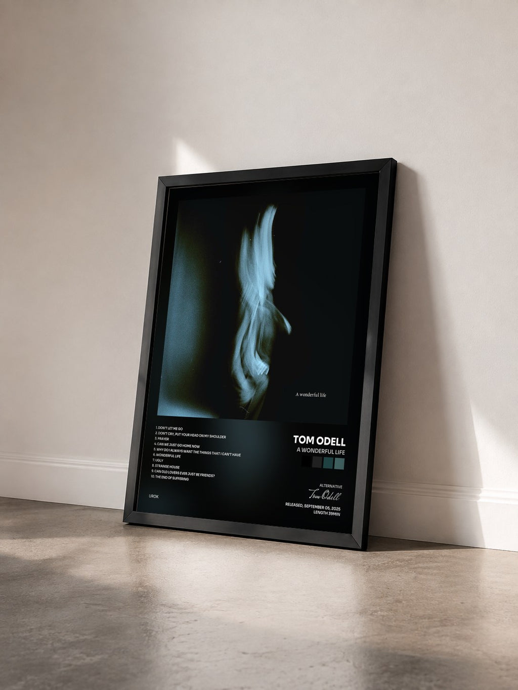 #noir Tableau de l'album A Wonderful Life de Tom Odell vu de trois quarts, cadre noir