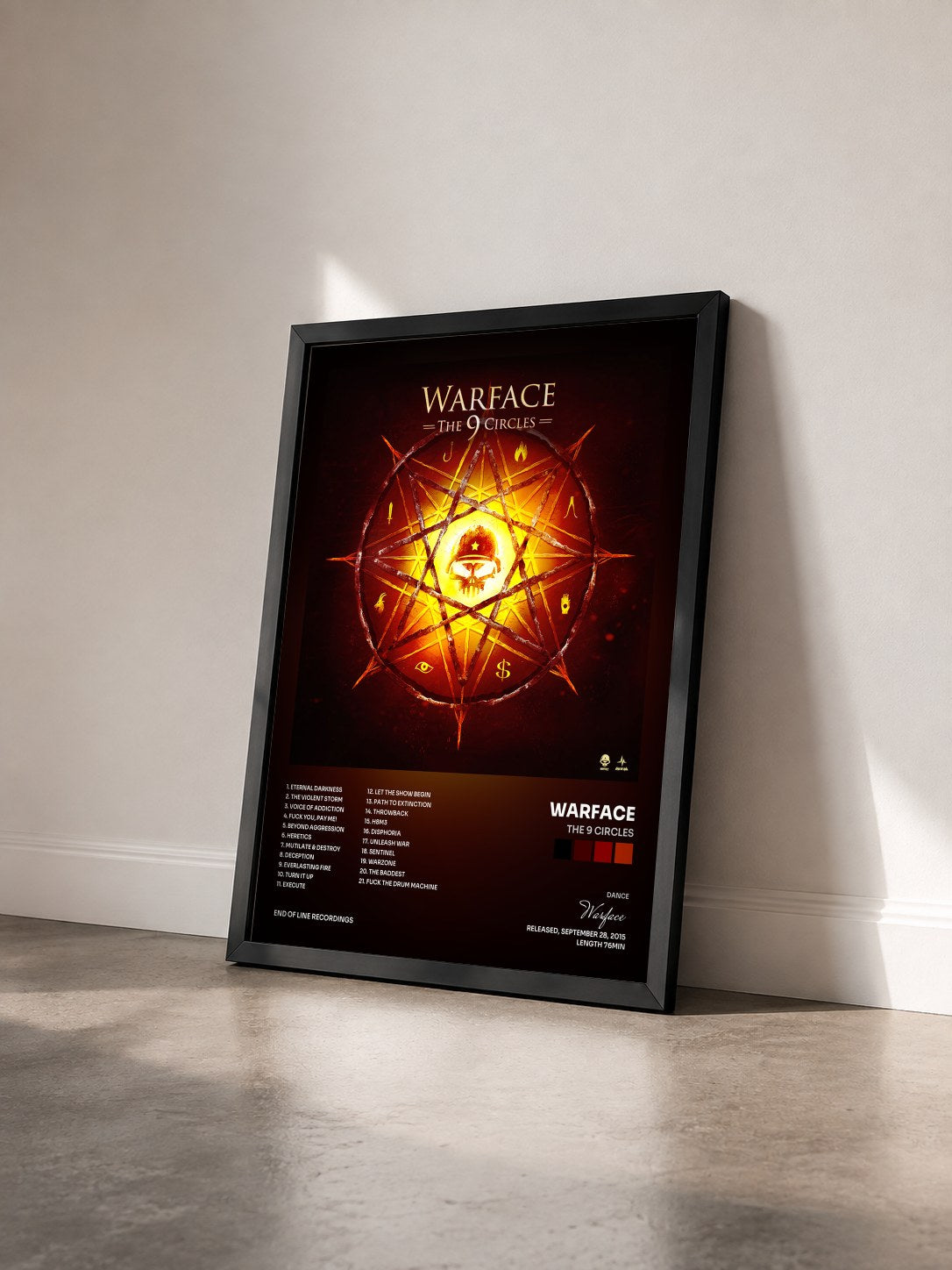#noir Tableau de l'album The 9 Circles de Warface vu de trois quarts, cadre noir