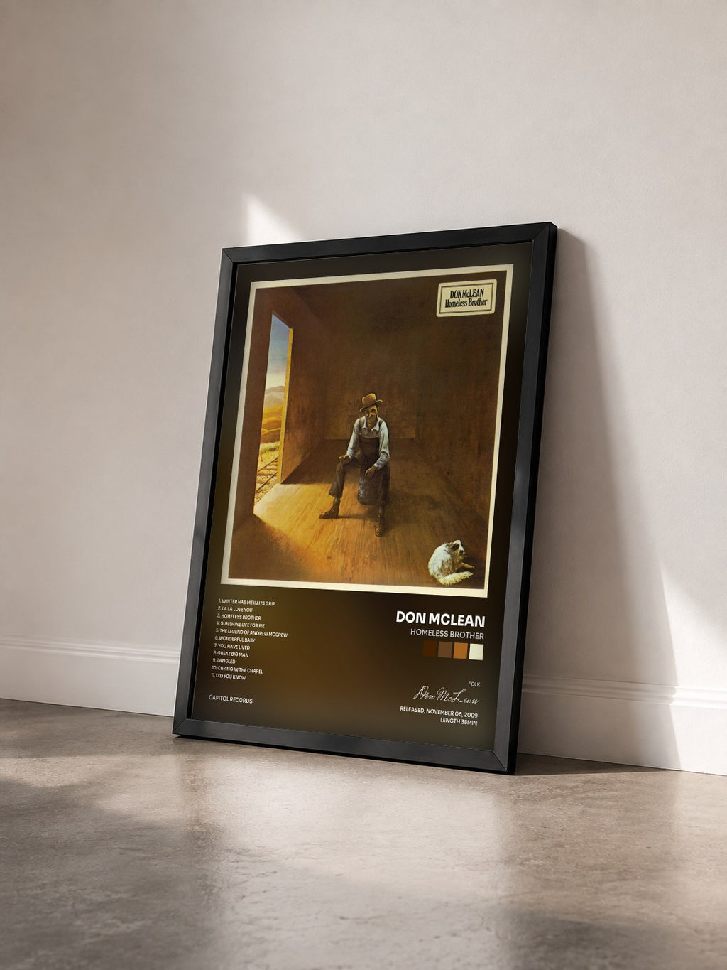 #noir Tableau de l'album Homeless Brother de Don McLean vu de trois quarts, cadre noir