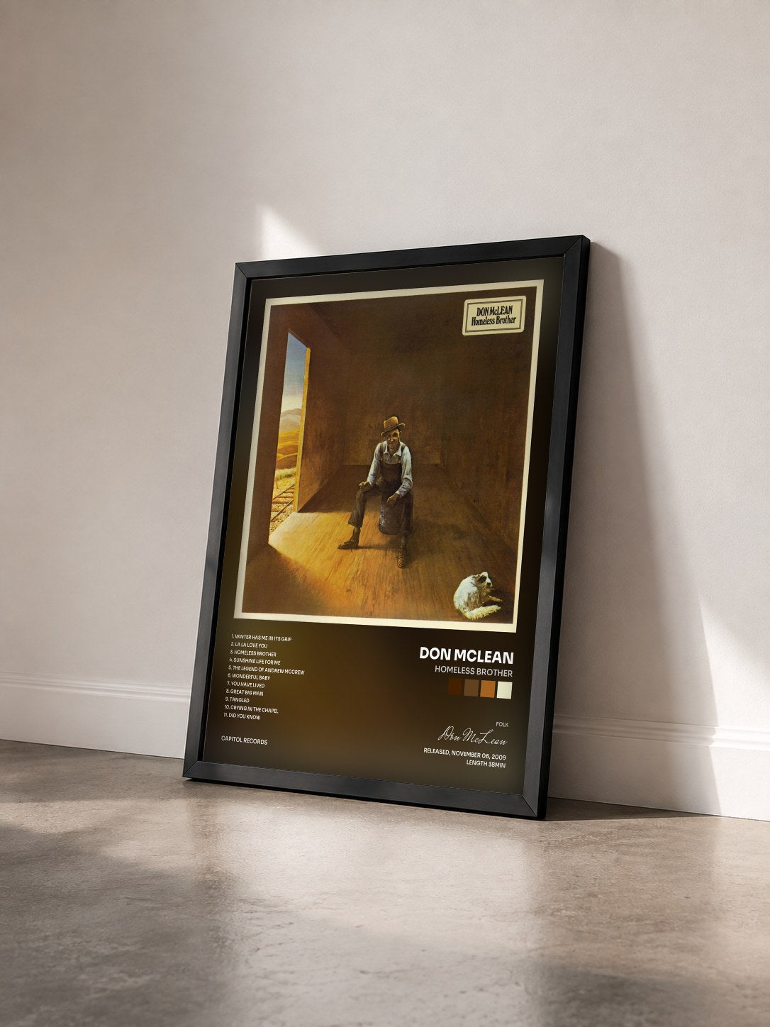 #noir Tableau de l'album Homeless Brother de Don McLean vu de trois quarts, cadre noir