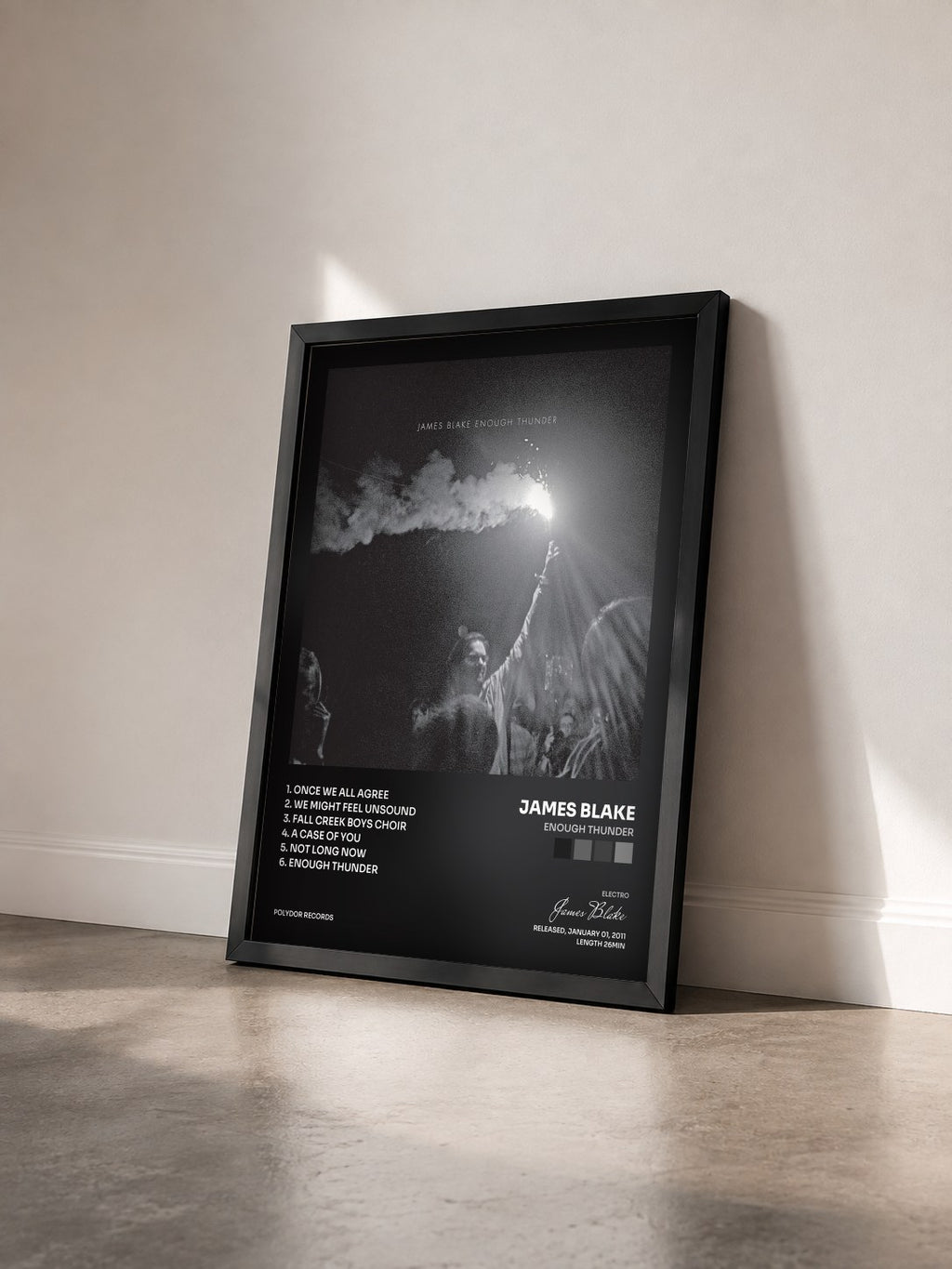 #noir Tableau de l'album Enough Thunder de James Blake vu de trois quarts, cadre noir