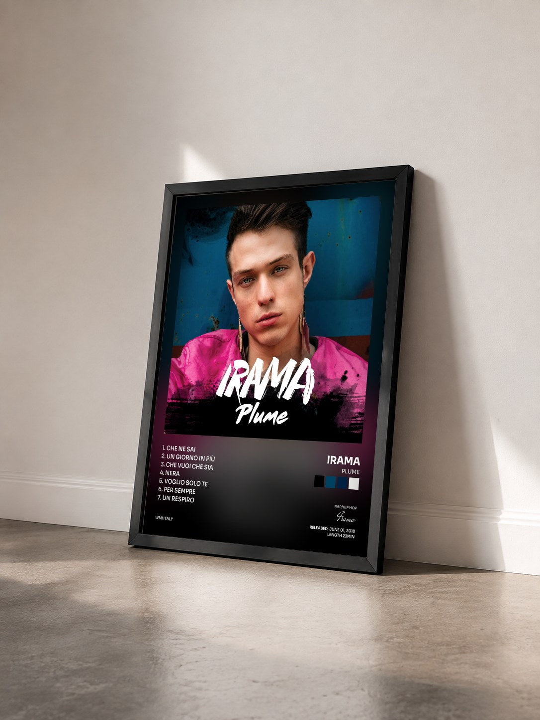 #noir Tableau de l'album Plume de Irama vu de trois quarts, cadre noir
