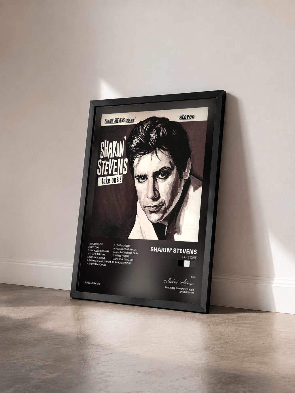 #noir Tableau de l'album Take One de Shakin' Stevens vu de trois quarts, cadre noir