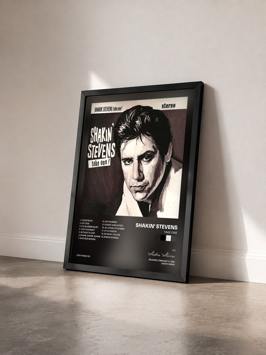 #noir Tableau de l'album Take One de Shakin' Stevens vu de trois quarts, cadre noir