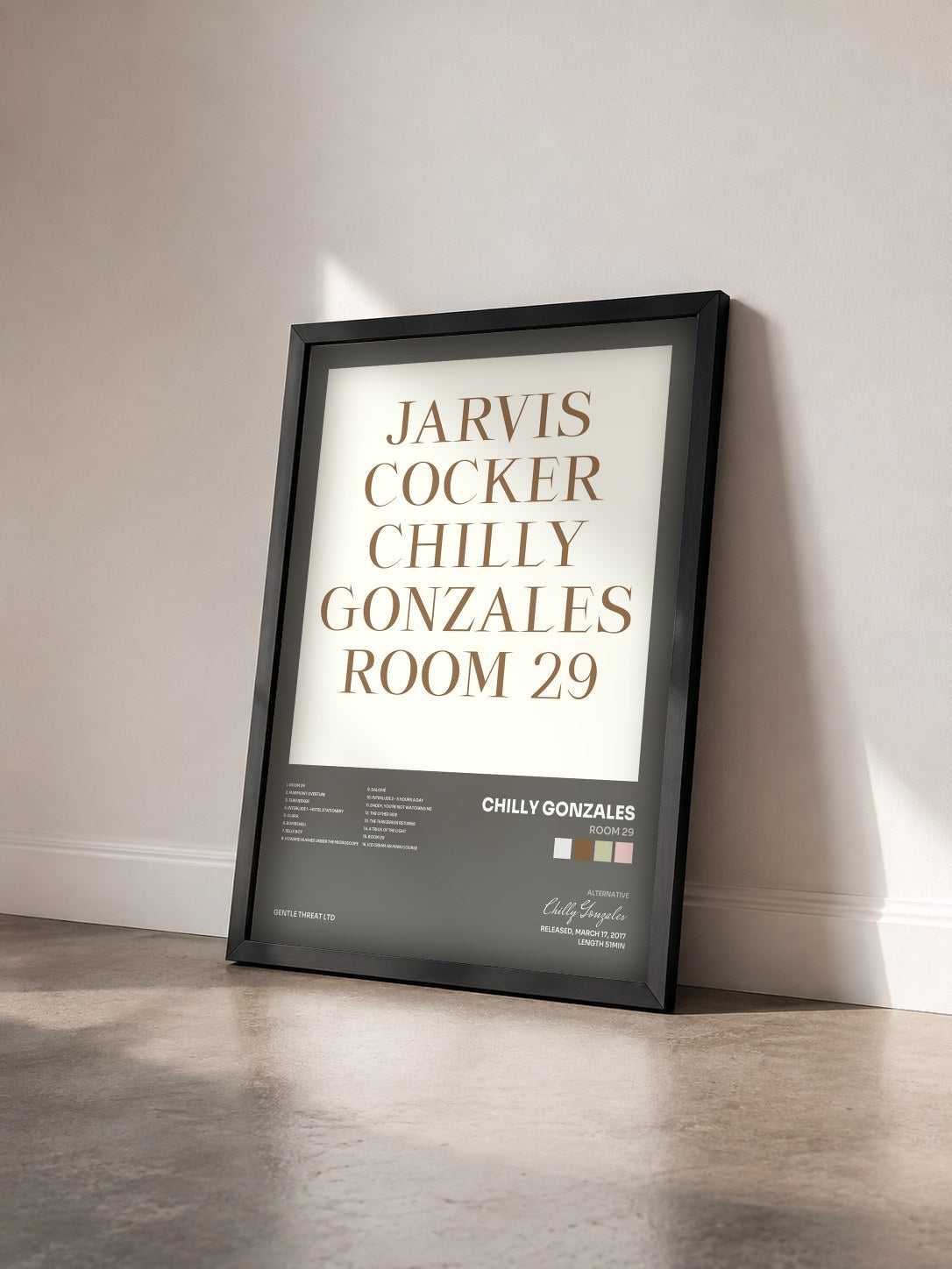 #noir Tableau de l'album Room 29 de Chilly Gonzales vu de trois quarts, cadre noir