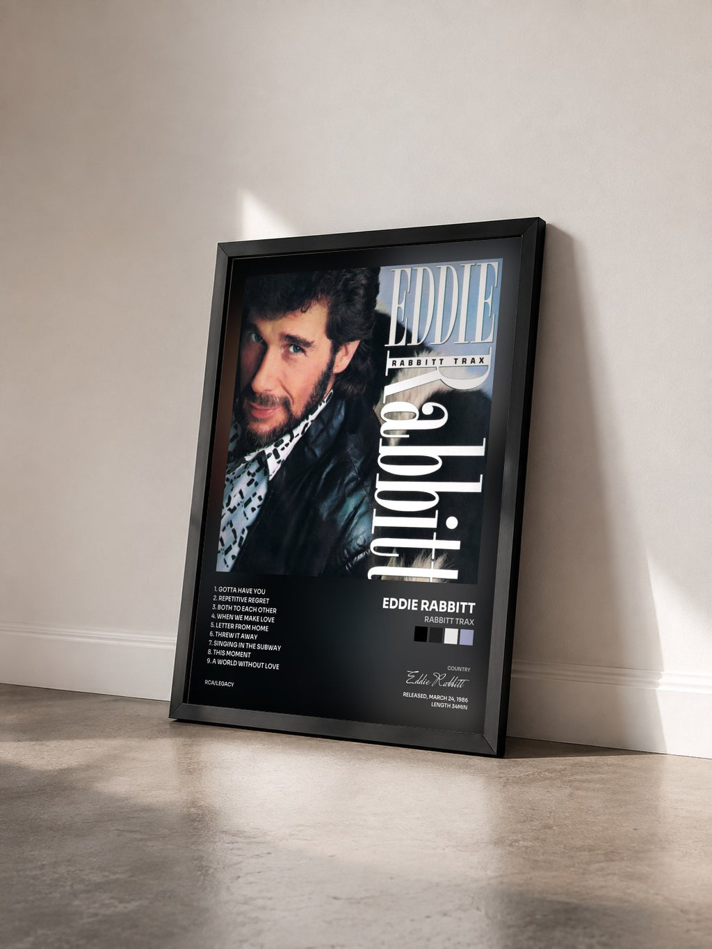 #noir Tableau de l'album Rabbitt Trax de Eddie Rabbitt vu de trois quarts, cadre noir