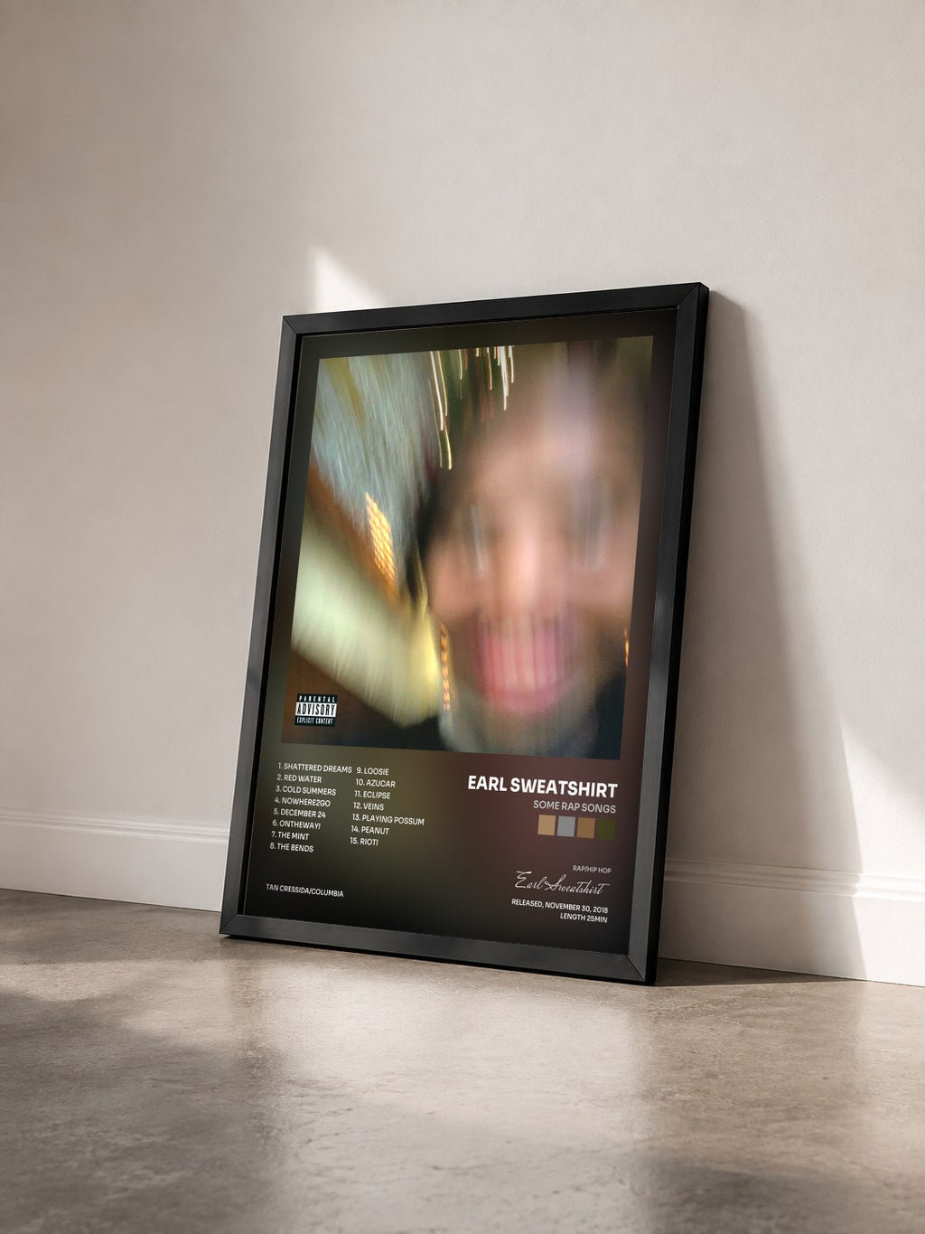#noir Tableau de l'album Some Rap Songs de Earl Sweatshirt vu de trois quarts, cadre noir