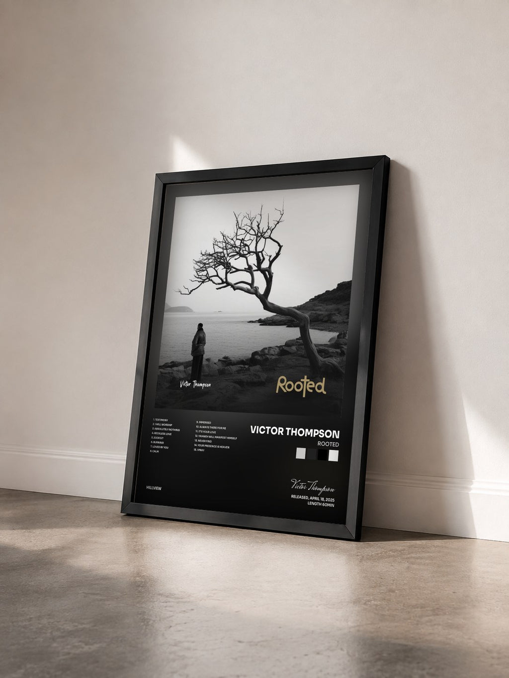 #noir Tableau de l'album ROOTED de Victor Thompson vu de trois quarts, cadre noir