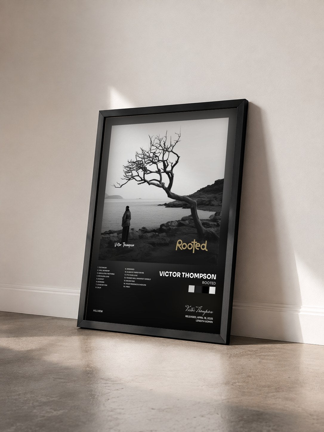 #noir Tableau de l'album ROOTED de Victor Thompson vu de trois quarts, cadre noir