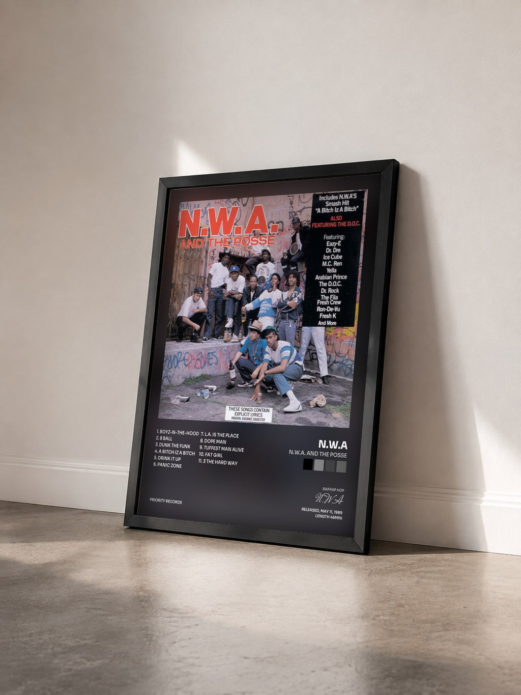 #noir Tableau de l'album N.W.A. And The Posse de N.W.A vu de trois quarts, cadre noir