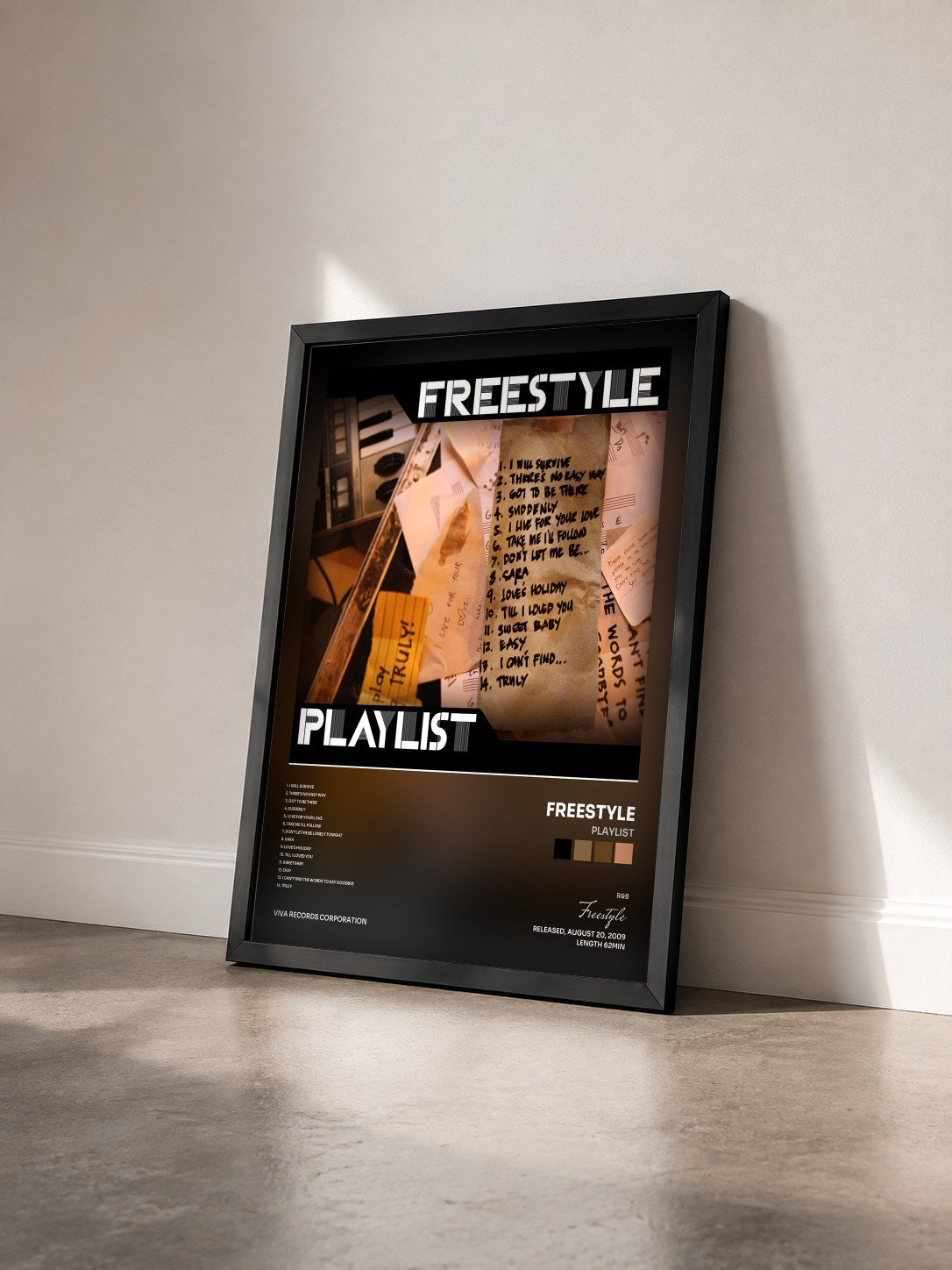 #noir Tableau de l'album Playlist de Freestyle vu de trois quarts, cadre noir