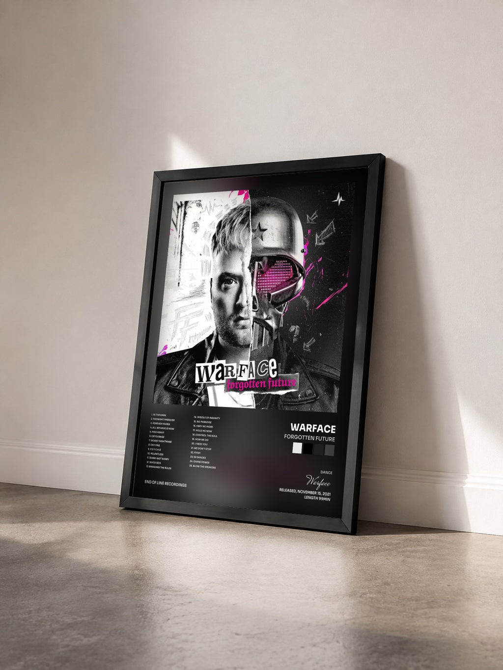 #noir Tableau de l'album Forgotten Future de Warface vu de trois quarts, cadre noir