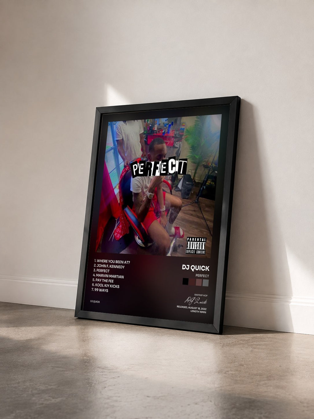 #noir Tableau de l'album Perfect de DJ Quick vu de trois quarts, cadre noir