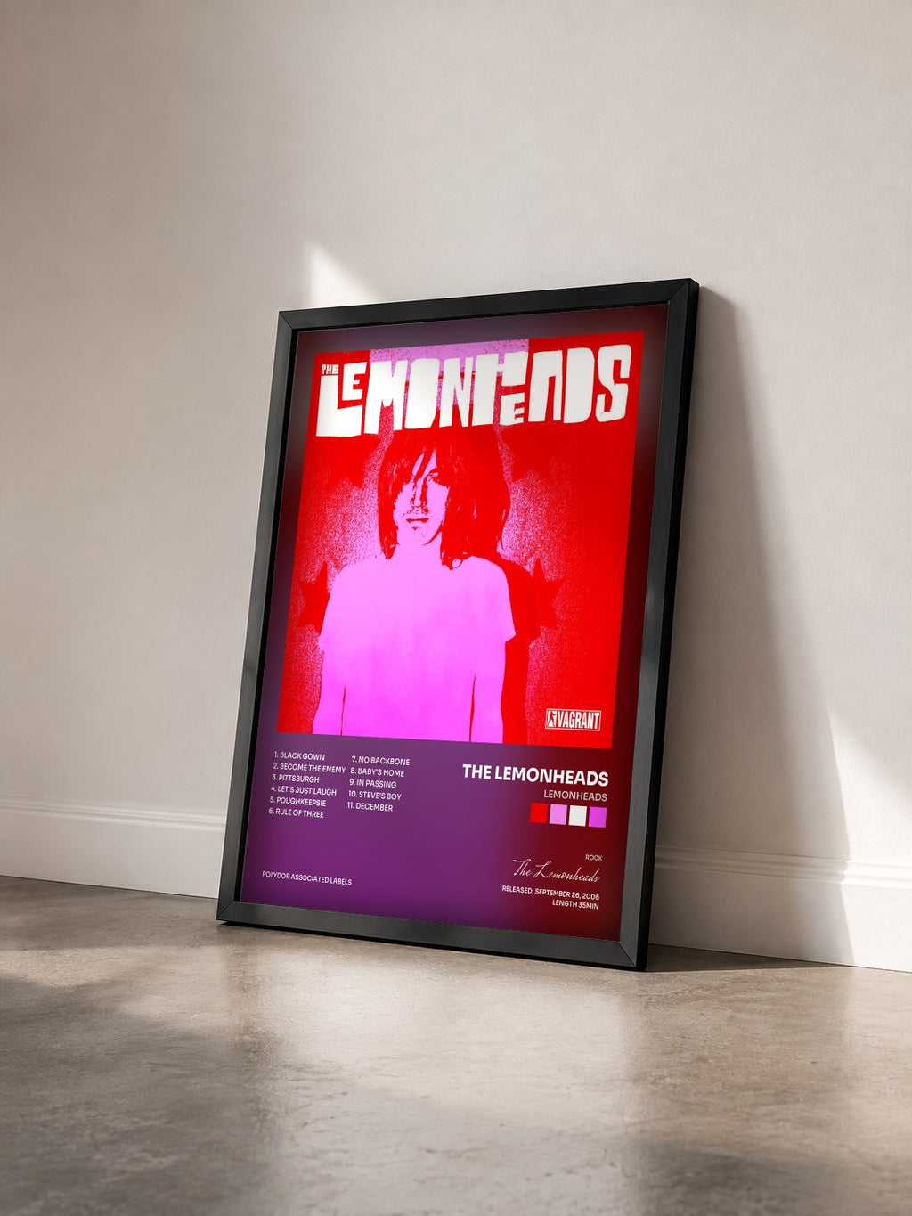 #noir Tableau de l'album Lemonheads de The Lemonheads vu de trois quarts, cadre noir