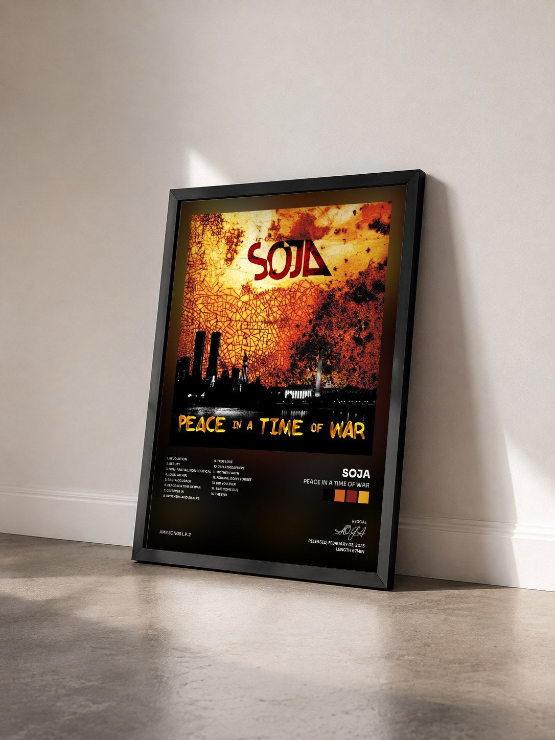 #noir Tableau de l'album Peace in a Time of War de SOJA vu de trois quarts, cadre noir