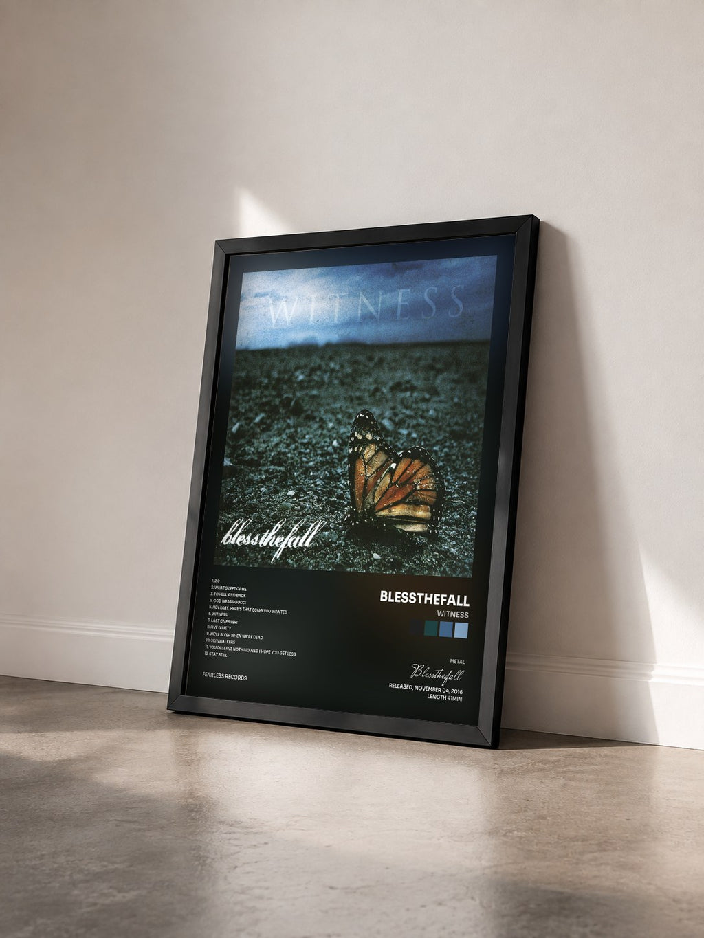 #noir Tableau de l'album Witness de Blessthefall vu de trois quarts, cadre noir
