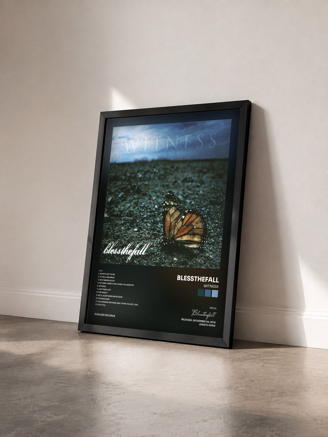 #noir Tableau de l'album Witness de Blessthefall vu de trois quarts, cadre noir