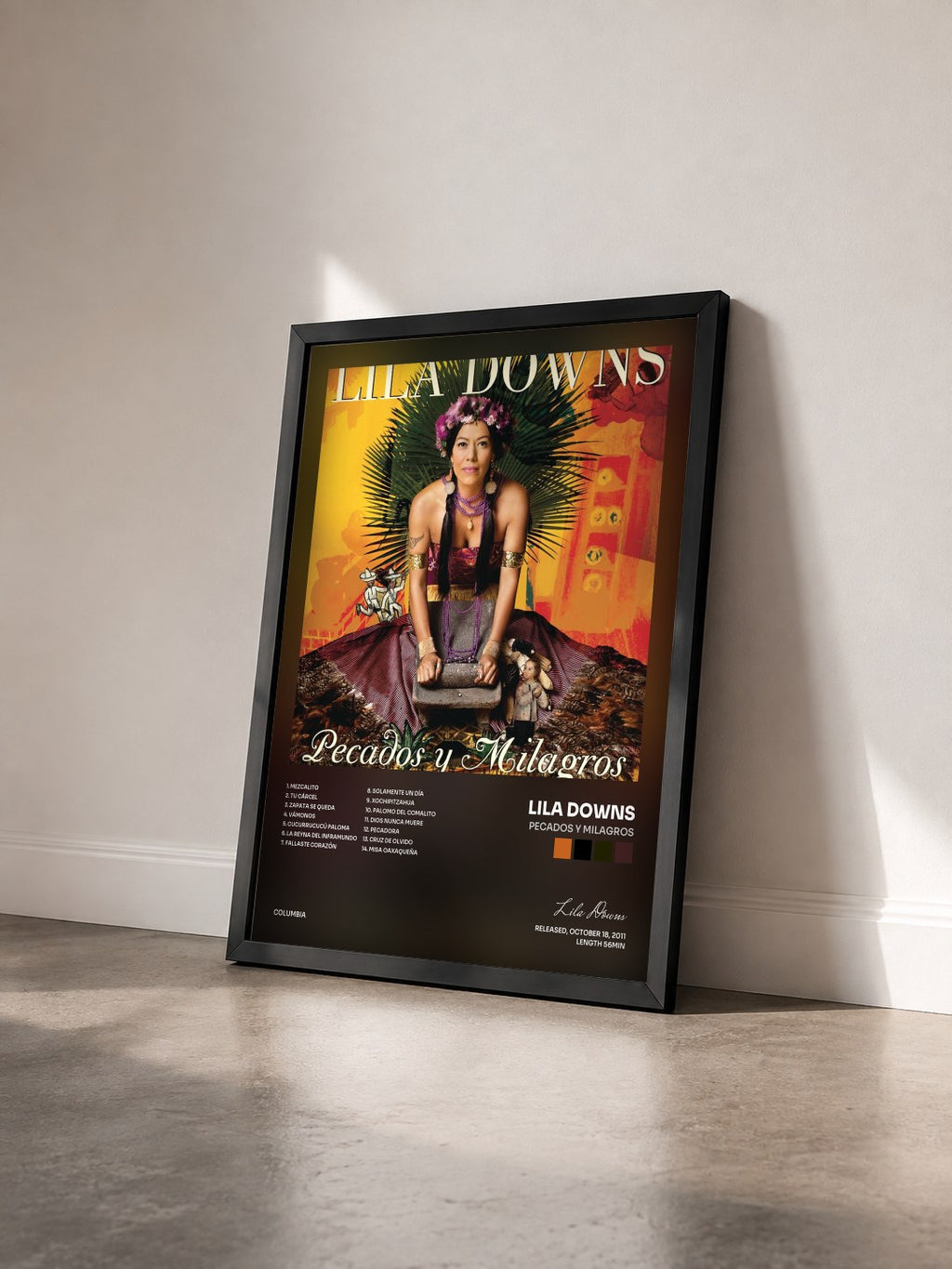 #noir Tableau de l'album Pecados Y Milagros de Lila Downs vu de trois quarts, cadre noir