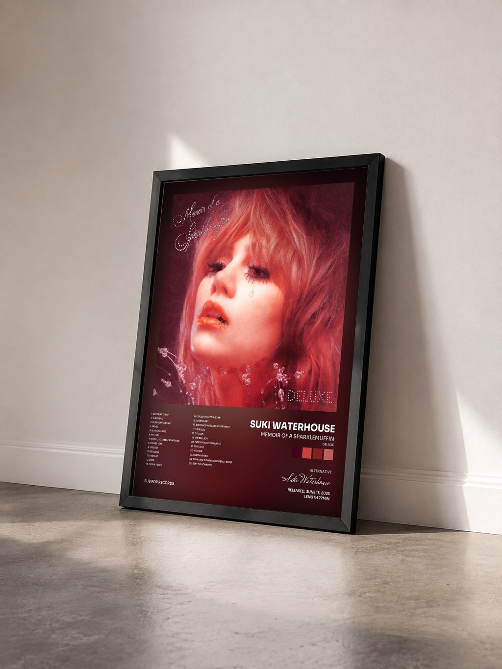 #noir Tableau de l'album Memoir of a Sparklemuffin (Deluxe) de Suki Waterhouse vu de trois quarts, cadre noir