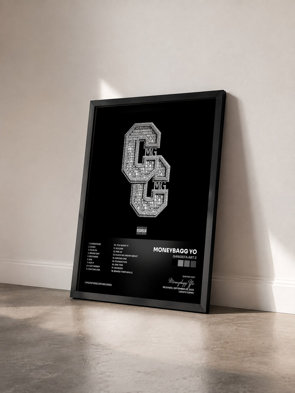 #noir Tableau de l'album Gangsta Art 2 de Moneybagg Yo vu de trois quarts, cadre noir
