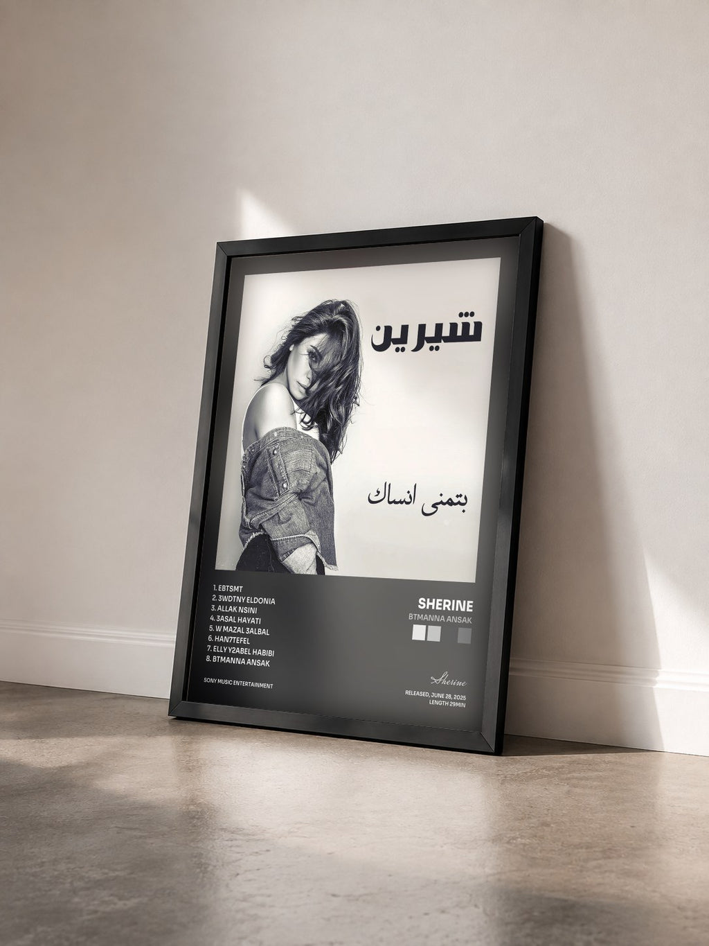 #noir Tableau de l'album Btmanna Ansak de Sherine vu de trois quarts, cadre noir