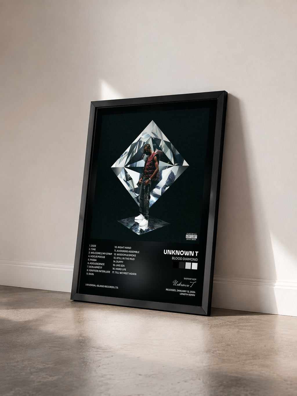 #noir Tableau de l'album Blood Diamond de Unknown T vu de trois quarts, cadre noir