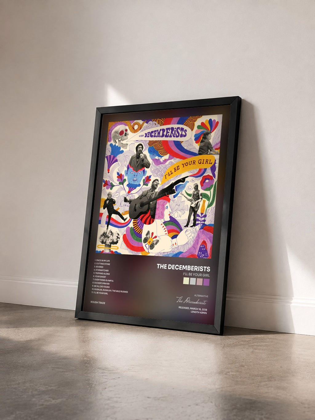 #noir Tableau de l'album I'll Be Your Girl de The Decemberists vu de trois quarts, cadre noir