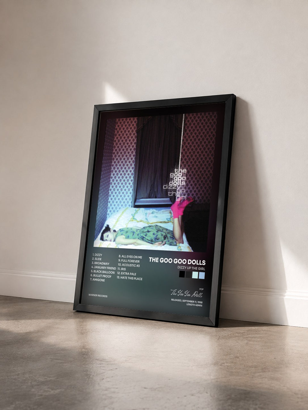 #noir Tableau de l'album Dizzy up the Girl de The Goo Goo Dolls vu de trois quarts, cadre noir