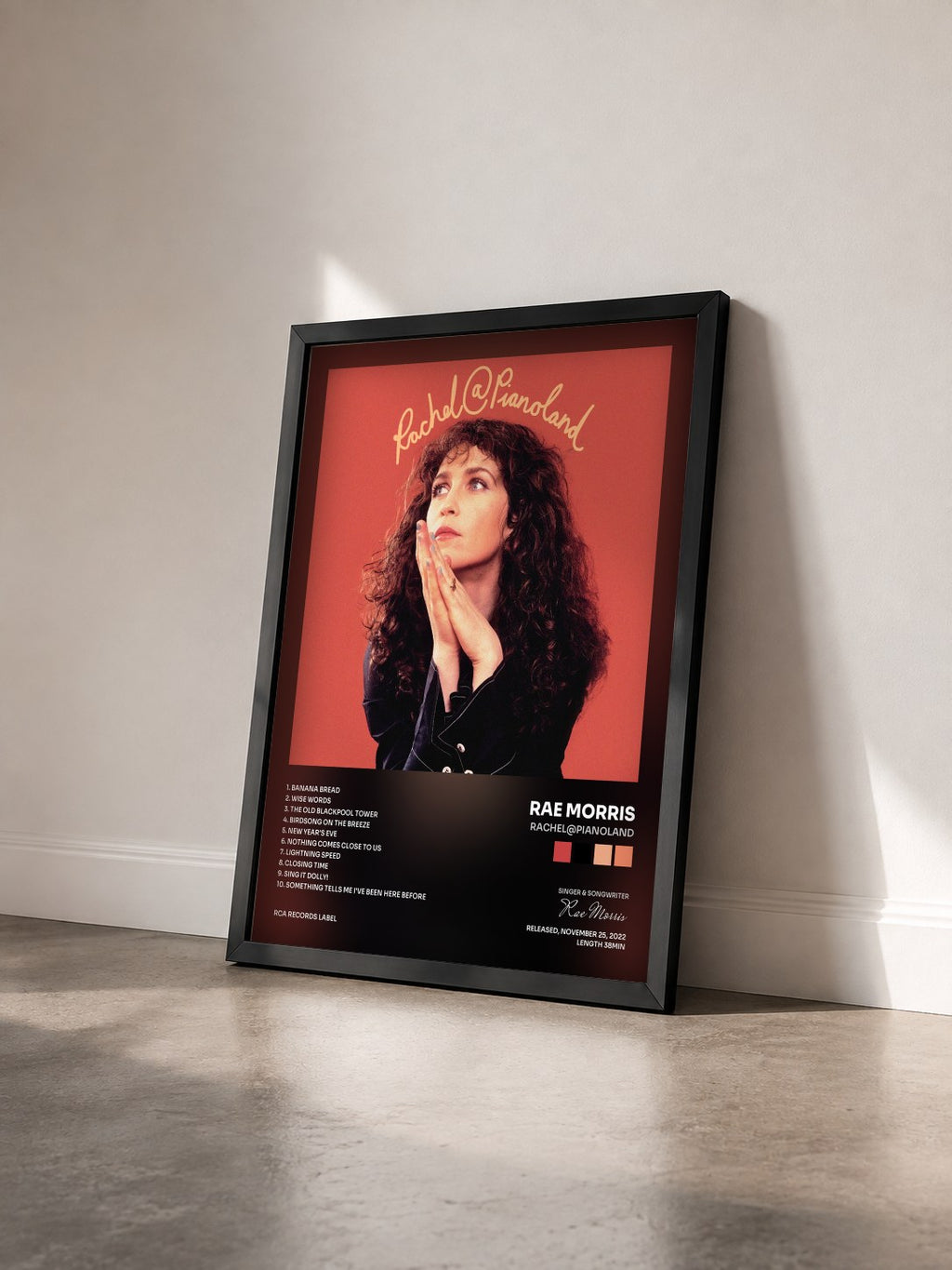 #noir Tableau de l'album Rachel@Pianoland de Rae Morris vu de trois quarts, cadre noir