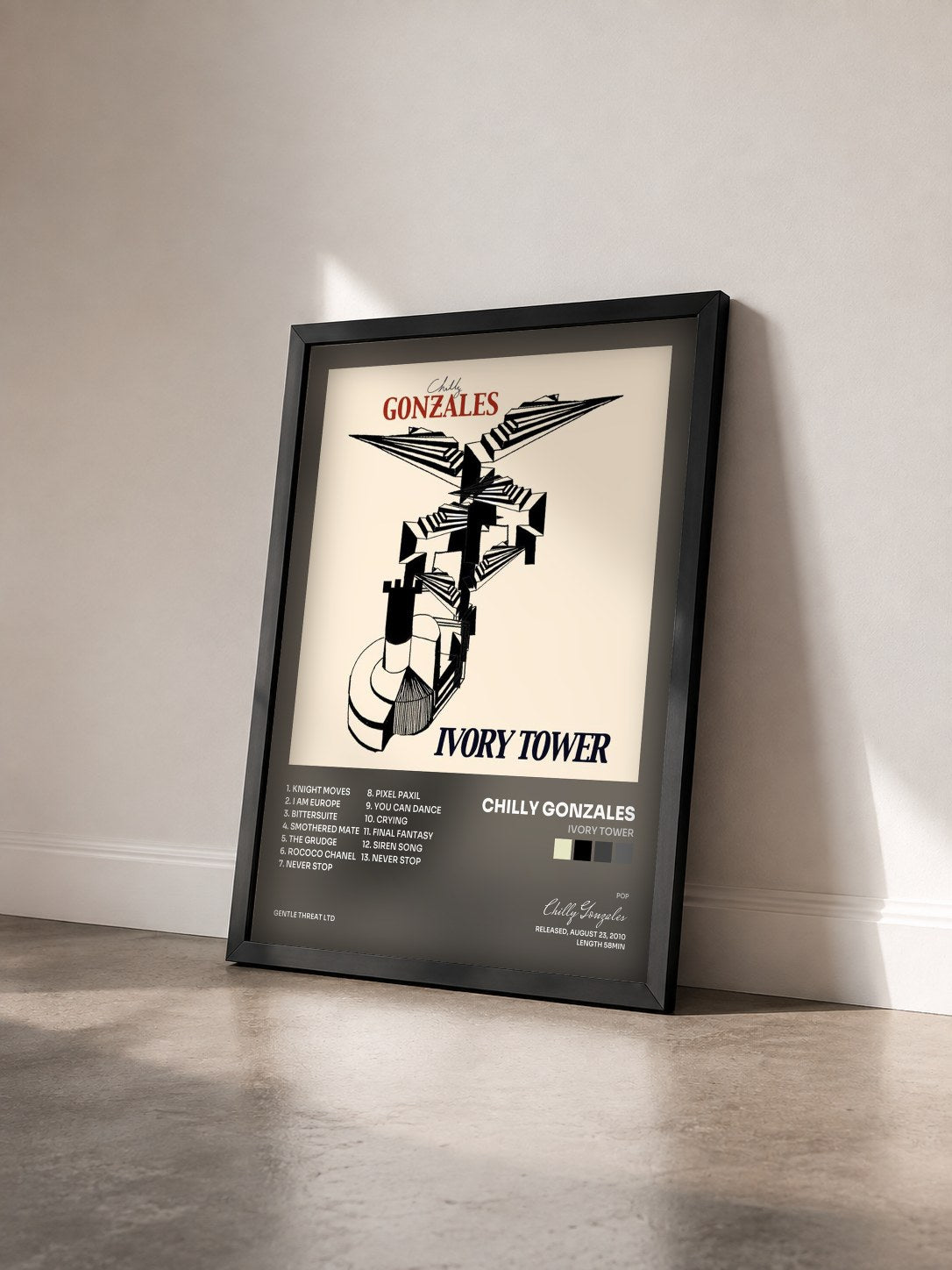 #noir Tableau de l'album Ivory Tower de Chilly Gonzales vu de trois quarts, cadre noir