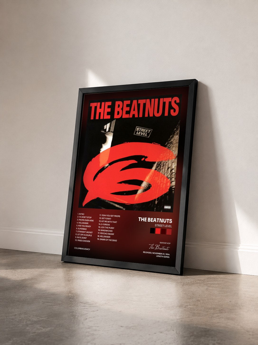 #noir Tableau de l'album Street Level de The Beatnuts vu de trois quarts, cadre noir
