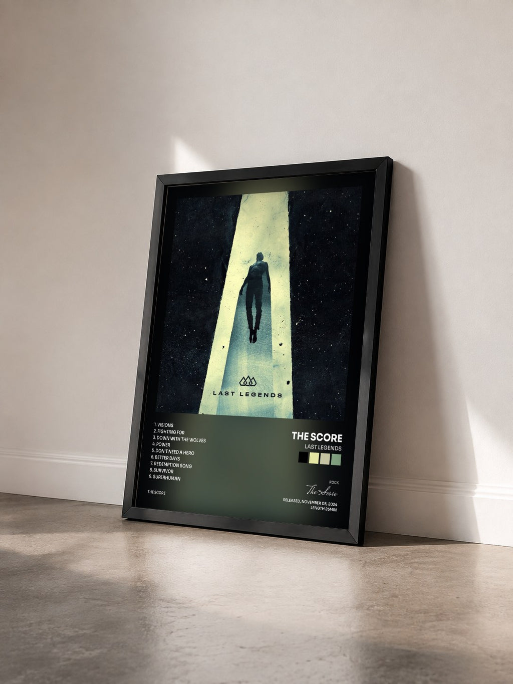 #noir Tableau de l'album Last Legends de The Score vu de trois quarts, cadre noir