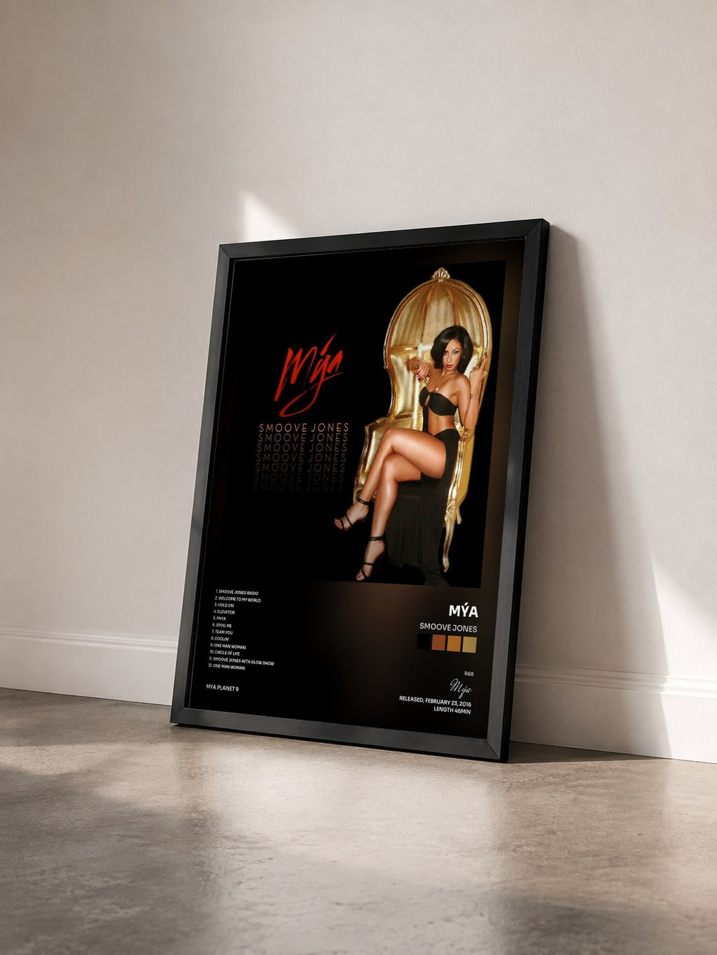 #noir Tableau de l'album Smoove Jones de Mýa vu de trois quarts, cadre noir