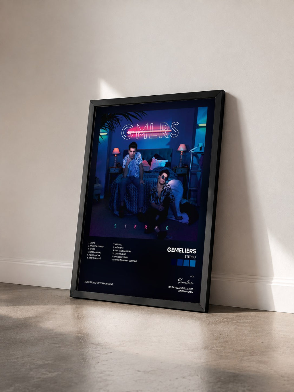 #noir Tableau de l'album Stereo de Gemeliers vu de trois quarts, cadre noir