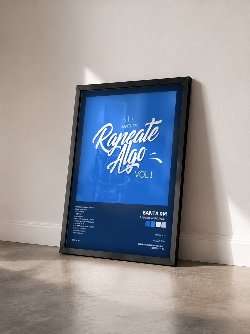 #noir Tableau de l'album Rapeate Algo, vol. 1 de santa rm vu de trois quarts, cadre noir