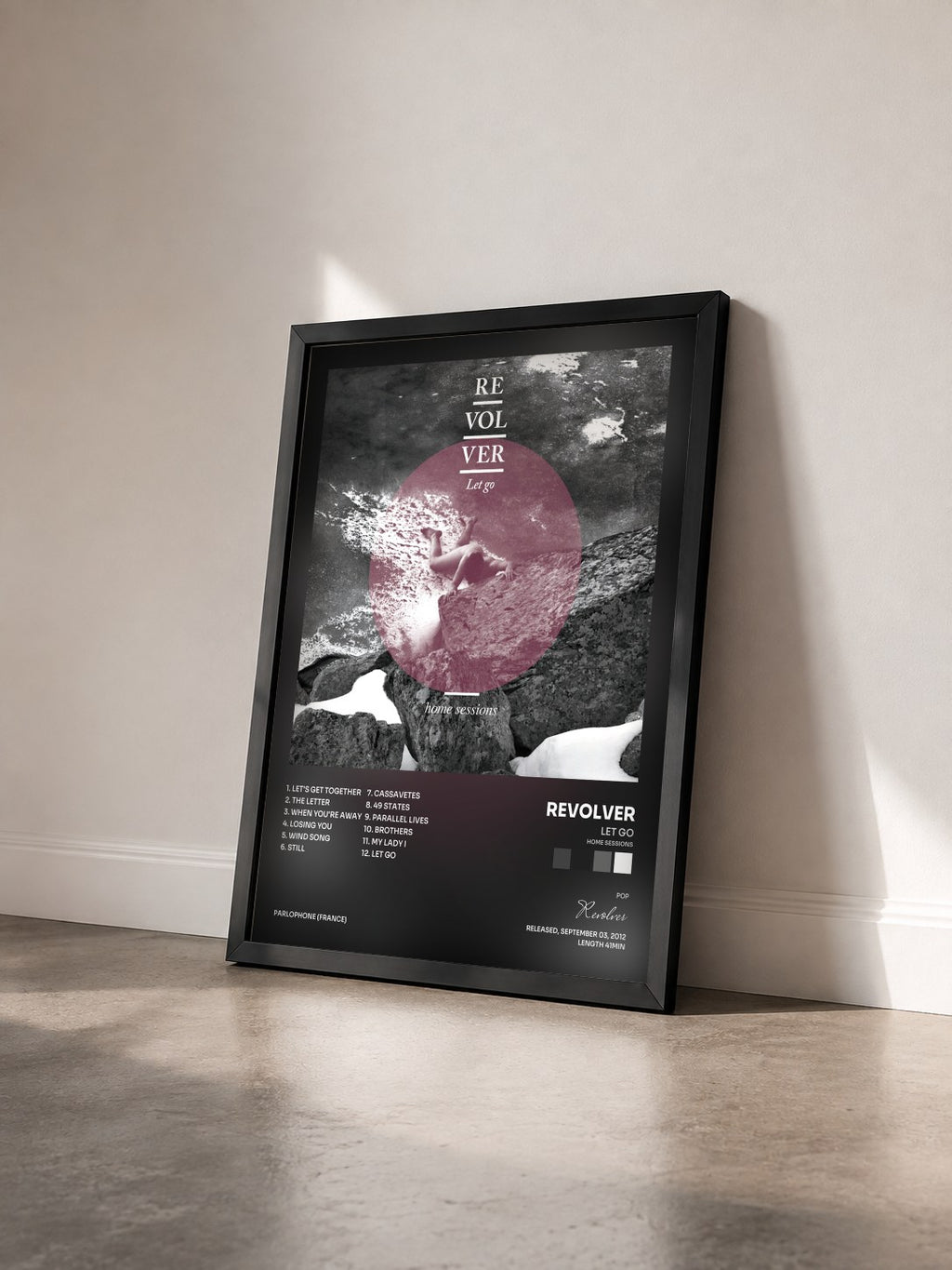 #noir Tableau de l'album Let Go (Home Sessions) de Revolver vu de trois quarts, cadre noir