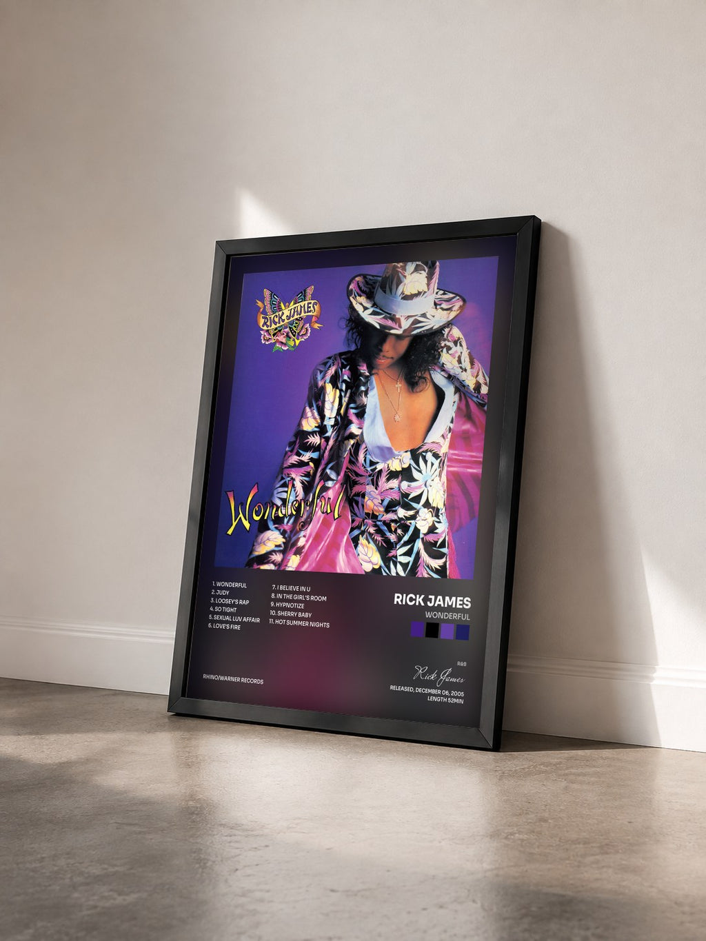 #noir Tableau de l'album Wonderful de Rick James vu de trois quarts, cadre noir