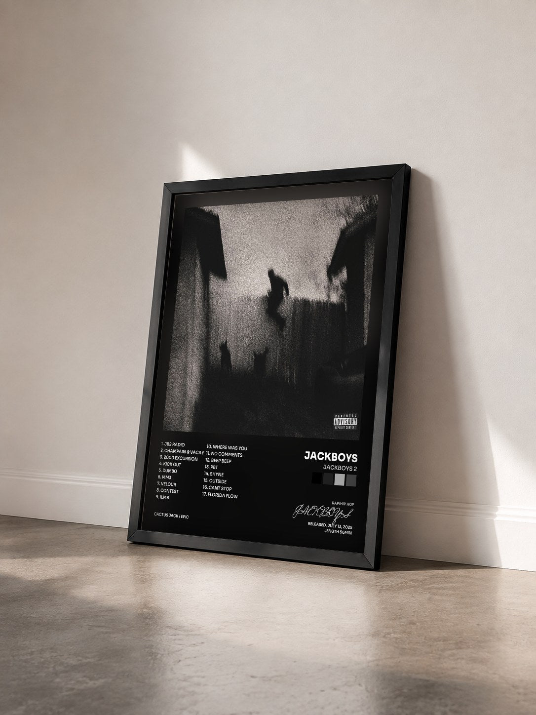 #noir Tableau de l'album JACKBOYS 2 de JACKBOYS vu de trois quarts, cadre noir
