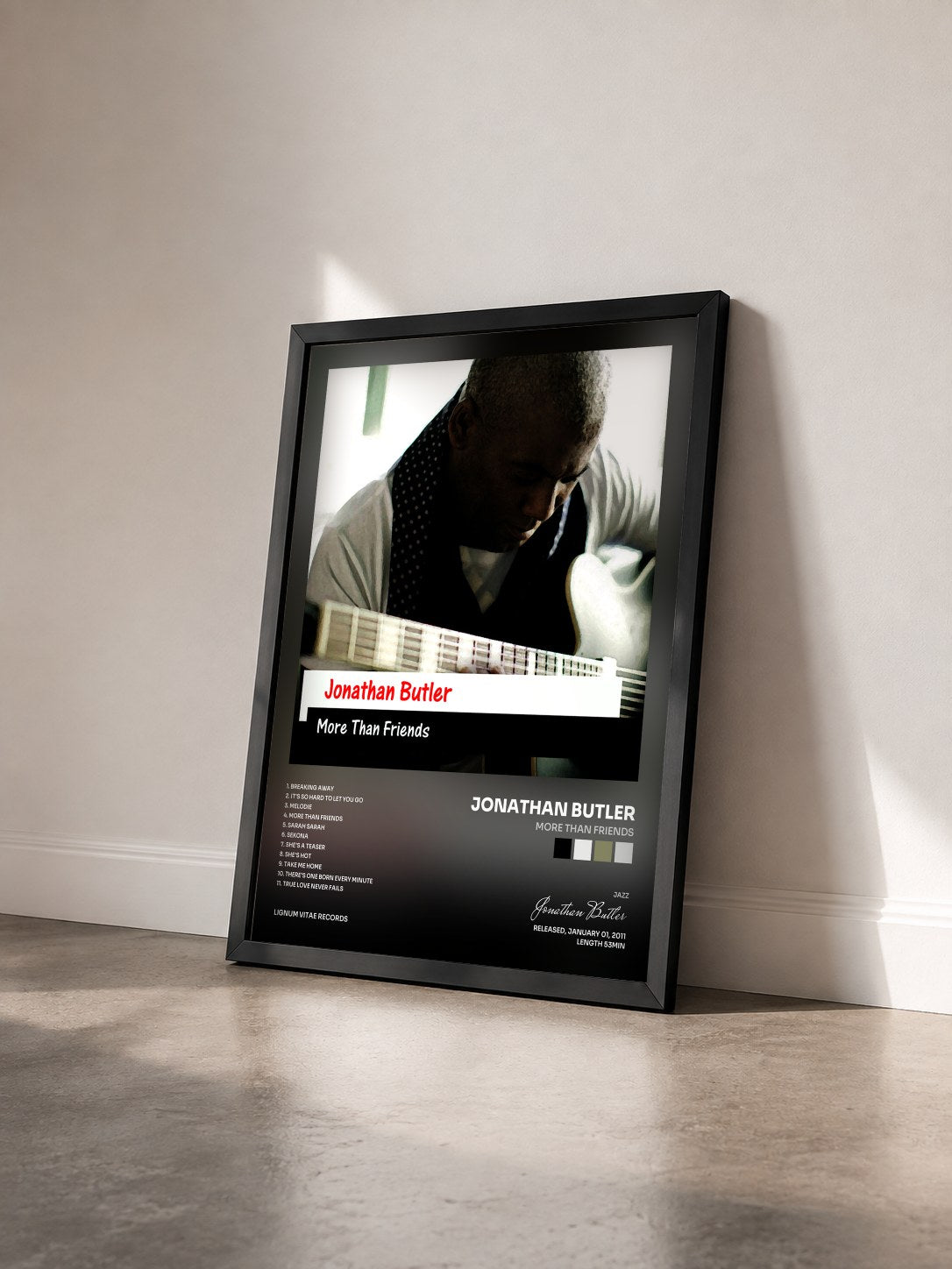#noir Tableau de l'album More Than Friends de Jonathan Butler vu de trois quarts, cadre noir