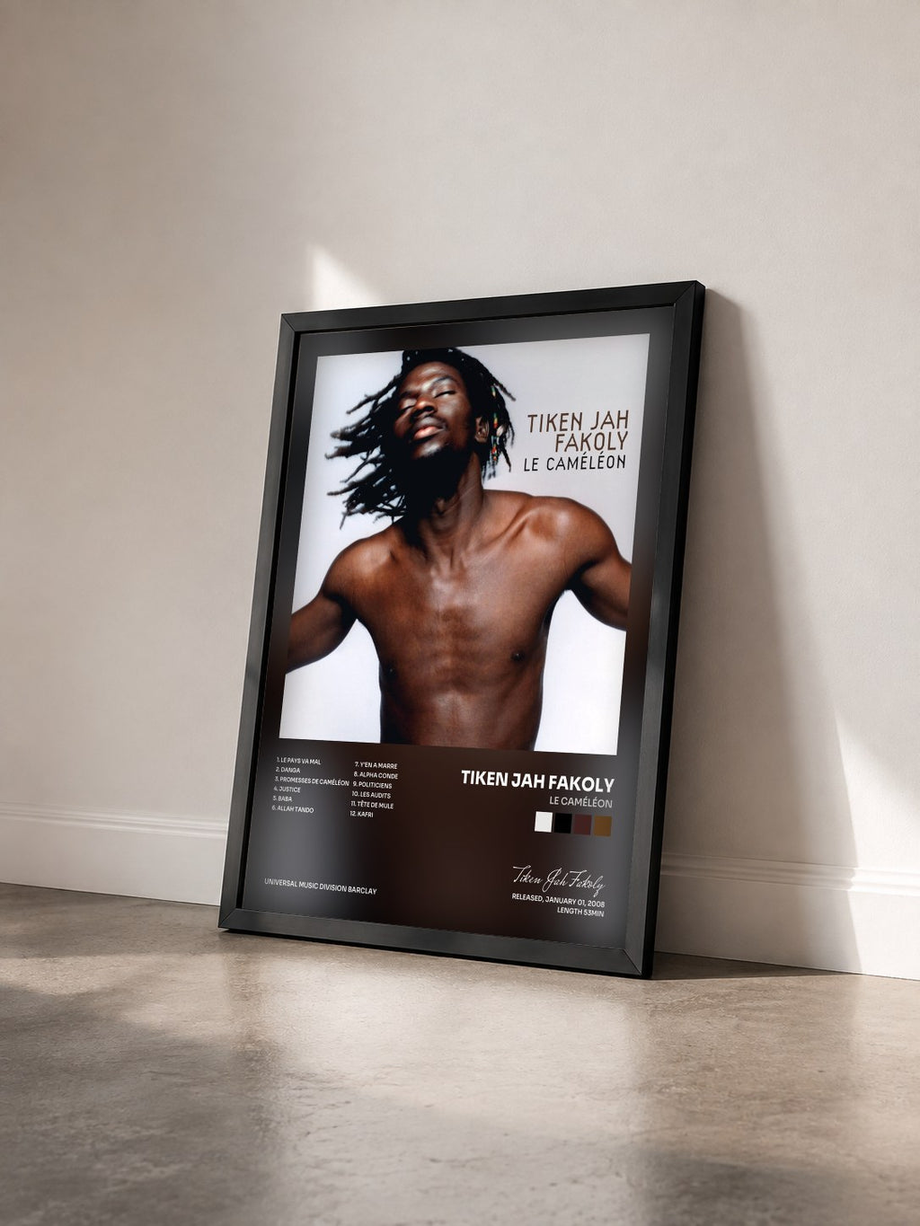 #noir Tableau de l'album Le Caméléon de Tiken Jah Fakoly vu de trois quarts, cadre noir