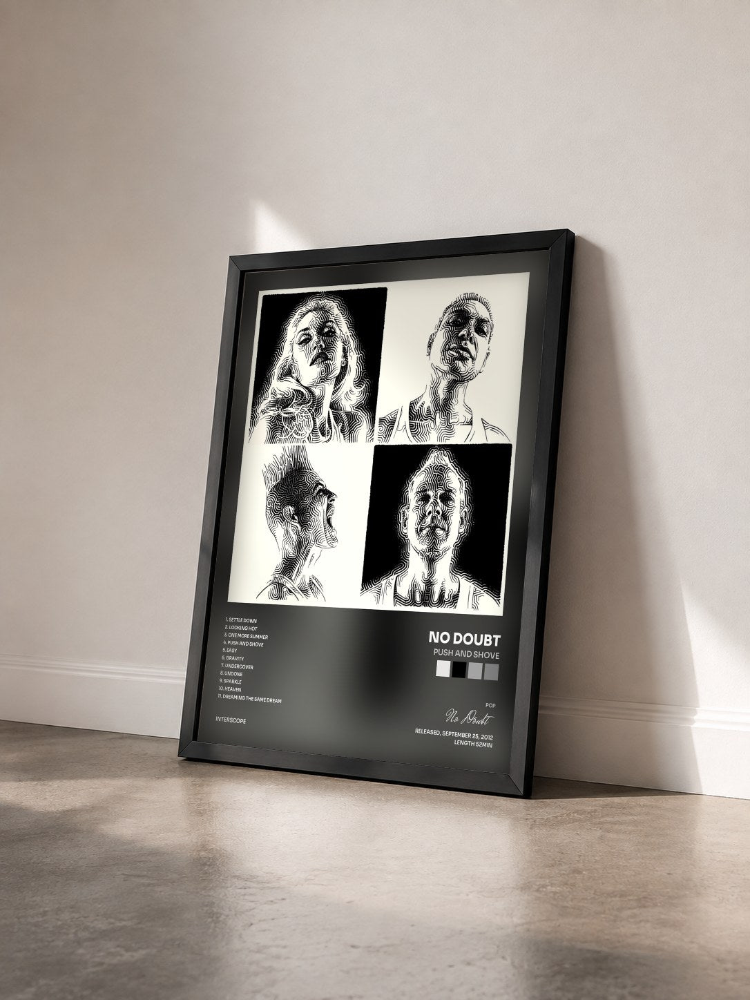 #noir Tableau de l'album Push And Shove de No Doubt vu de trois quarts, cadre noir