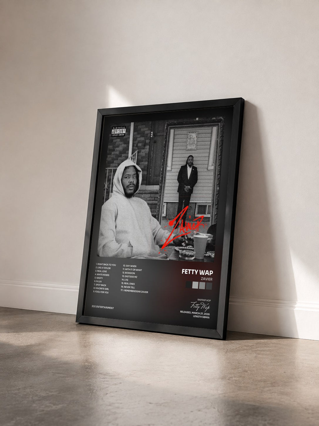 #noir Tableau de l'album Zavier de Fetty Wap vu de trois quarts, cadre noir