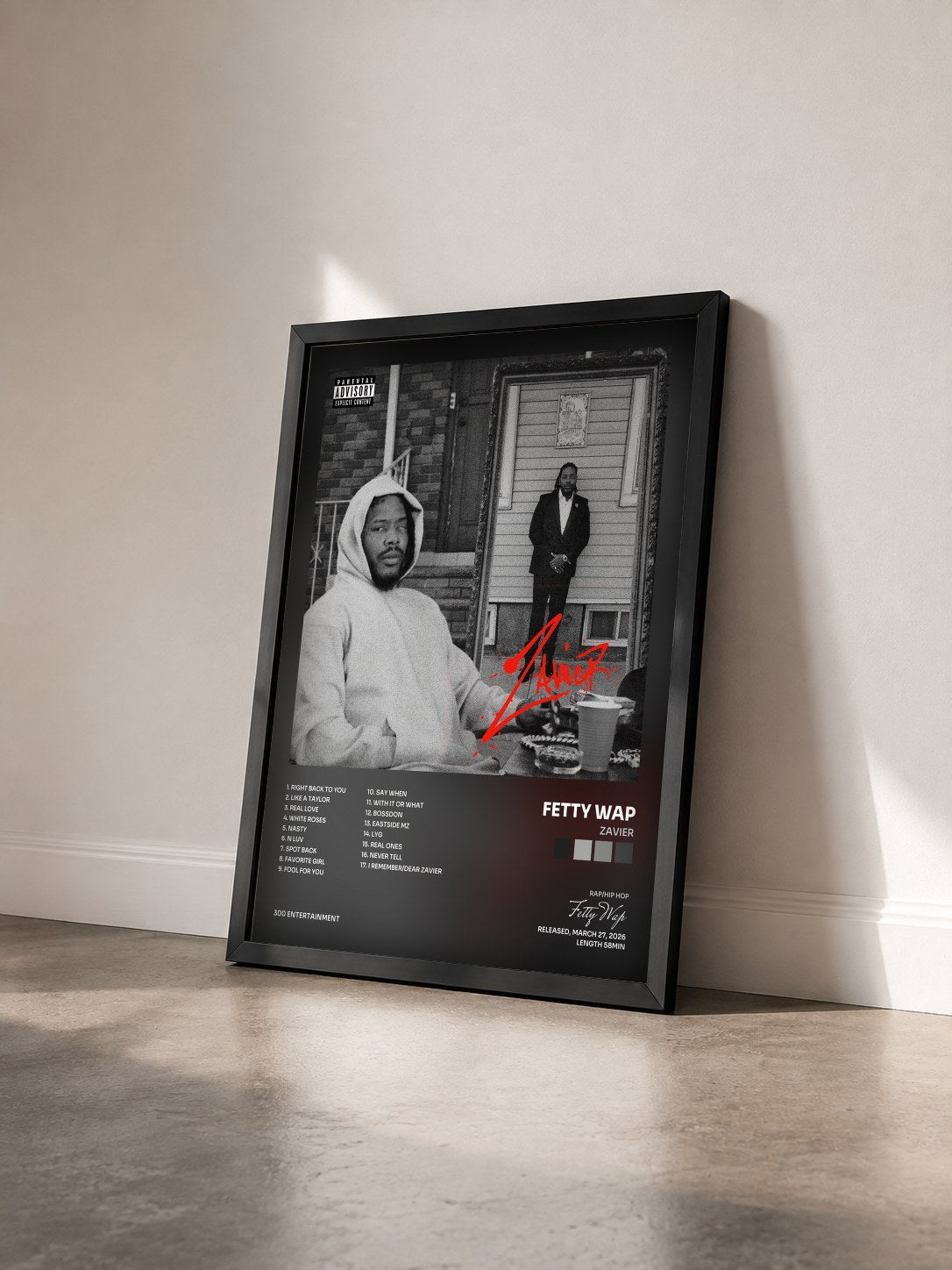 #noir Tableau de l'album Zavier de Fetty Wap vu de trois quarts, cadre noir