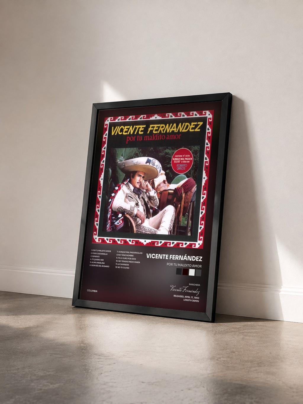 #noir Tableau de l'album Por Tu Maldito Amor de Vicente Fernández vu de trois quarts, cadre noir